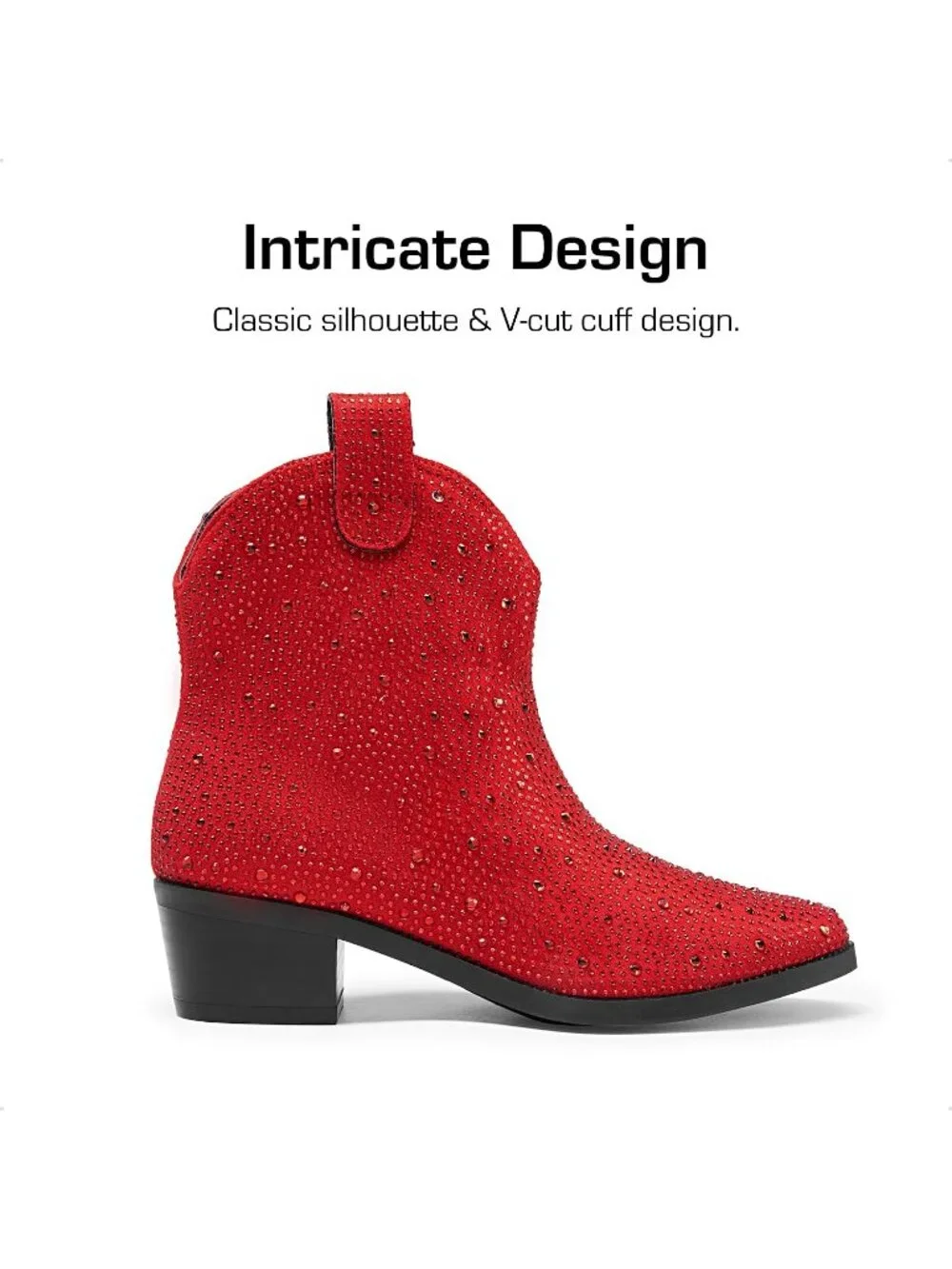 Women's Red Rhinestone Halloween Size Zipper Non-Slip Cowgirl Sparkle Boots